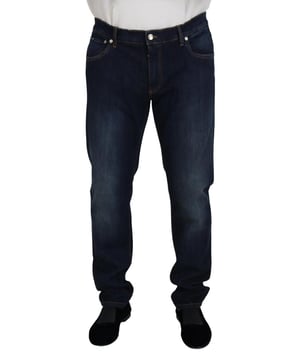 Pantalones de mezclilla auténticos Dolce & Gabbana con detalles de logotipo  
Color: Azul  
Material: 98% algodón 2% elastano  
Cierre con cremallera  
Detalles de logotipo  
Hecho en Italia