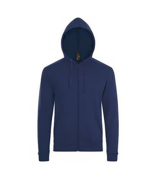 Herren-Kapuzenpullover. Mit überschnittener Schulter. Gebürstete Rückseite aus Fleece. Kapuze mit Kordelzug aus eigenem Material. Durchgehender Frontreißverschluss. Zwei Vordertaschen. Gerippte Bündchen und Saum. 260 g/m². Material: 50% Baumwolle, 50% Polyester. Herren-Brustumfang (in Zoll): S(36/38), M(38/40), L(41/42), XL(43/44), XXL(45/47).
