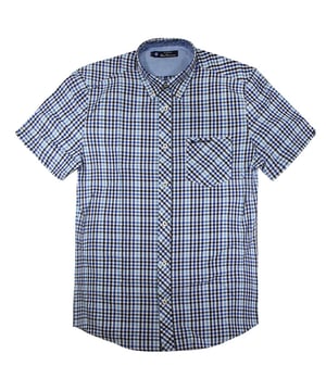 Ben Sherman Camisa a cuadros Azul a cuadros de hombre con cuello corto 0066953 Azul