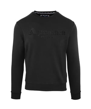 Sudadera negra con logotipo de la marca en relieve Aquascutum. Esta sudadera negra con el logo de Aquascutum es perfecta para uso informal o al aire libre. Su comodo dise�o presenta un logotipo sutilmente grabado para una apariencia refinada. Salga con estilo y disfrute de la tela suave y calida. Cuello, extremos de las mangas y cintura elasticos. Jersey 100% Algodon. Ajuste regular, se ajusta a la talla real. FG0323 99