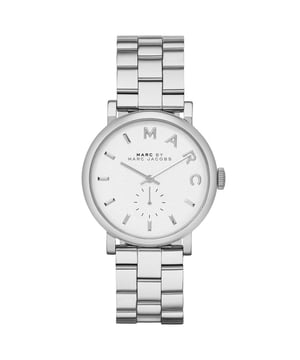 Embrace minimalistic sophistication with the MARC BY MARC JACOBS MBM3242 Women's Watch. This sleek and modern timepiece features a clean white dial with silver-tone accents, encapsulated within a durable stainless steel case. The matching stainless steel bracelet adds to its elegant allure, making it a perfect match for any outfit. Functional and fashionable, it is equipped with a quartz movement for precise timekeeping. Specification Details Brand MARC BY MARC JACOBS Model MBM3242 Barcode Number 4053858013582 Gender Women's Case Diameter 36 mm Case Material Stainless Steel Case Colour Silver Dial Colour White Band Material Stainless Steel Band Colour Silver Movement Quartz Water Resistance 5 ATM Features MARC Logo