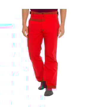 Ski pants Vuarnet.
 2-layer stretch fabric with high-performance membrane.
 Waterproof: 20000mm
 Breathability: 10000mvp
 Warmth level: Medium
 Adjustable belt with velcro and hidden elastic.
 Front opening with zipper and snap button.
 Two zippered hand pockets
 Adjustable lower leg with zipper.
 Fixed inner gaiter with non-slip bands and reinforced material on the leg.
 Embroidered brand logo on the front and logo on the back.
 Regular fit.
 Seams seen in tone.
 Composition: 87% Polyamide, 13% Elastane
 Care:
Handwash.
 Do not use dryer.
 Do not iron.
 Do not use bleach.
 Do not dry clean.
