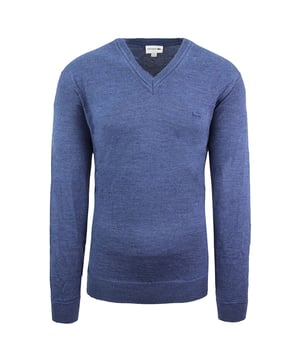 Lacoste Long Sleeve V-Neck Blue Mens Wool Sweaters AH2987 RUQ