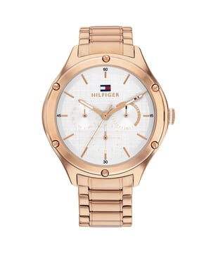 Tommy Hilfiger Dameshorloge Kwarts Goud• Materiaal kastdeksel: Roestvrij staal• Soort glas: Mineraal• Materiaal Band: Roestvrij Staal• Kleur kast: Goud• Waterdichtheid: 0 m (0 ATM)• Diameter: 40 mm