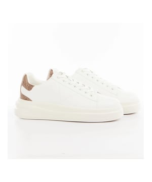 Basket Guess Elbina Femme Weiß Synthétique. Authentischer Schuh der Marke Guess - Streetwear/Sportswear-Design von Guess - Guess für modebewusste Frauen, perfekt für den Alltag - Die weißen Basket Guess passen hervorragend zu Ihrer Garderobe - Bequemes synthetisches Material - Klassische Schnürsenkel - Elbina - Synthetisch.