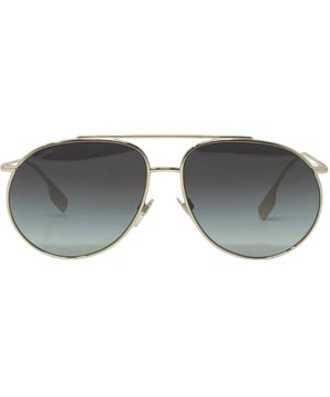 Burberry BE3138 11098G Alice Gold Sunglasses. Protect your eyes from the sun in style with these Burberry Gold Sunglasses. Their lightweight design ensures maximum comfort and their lenses offer 100% UV protection. The sleek Gold frames make these sunglasses the perfect addition to any outfit. Arm Length = 140 , Lens Length = 61, Nose bridge =  14. Gold Sunglass, Grey Lens, made In Italy. Sunglasses, Sunglasses Case, Cleaning Cloth and Care Instructions all Included, 100% Protection Against UVA & UVB Sunlight and Conform to British Standard EN 1836:2005. Style Code : 0BE3138 11098G Alice