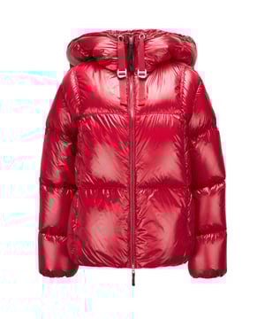 Parajumpers rood donsjack, twee zakken met ritssluiting aan de voorkant, PJS-patch op de linkermouw, jas van 100% polyamide, vulling: 100% eendendons, voering: 100% polyamide, elastische tailleband en mouwen