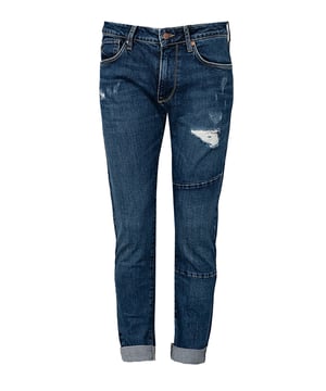 Schnitt im Taper Stil 
Mittlere Taille (Mid Waist) 
Mit Reißverschluss und signiertem Knopf 
Vorne drei Taschen, hinten zwei 
Hosenbeine mit Gebrauchteffekten und Abnutzungsspuren
Hosenbeine zum Hochkrempeln
Hinten Firmenaufnäher 
Aus hochwertigem, stretchigem Denim-Stoff gefertigt