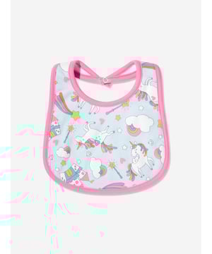 Magnolia Baby incorporate fine detailing and impeccable construction into their beautiful aesthetics. This baby girls pink bib is reflective of the label's passion for geometric abstracts. Crafted in beautiful pink trim unicorn patterning, she will look effortlessly adorable.  100% Pima Cotton  Press-Stud Fastenings  Towelled Fleece On Back