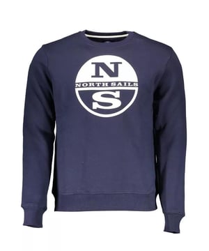 Blauer Baumwollpullover.
  Lange Armel.
  Rundhalsausschnitt.
  Stylischer Print mit Logo.
  Geeignet fur Manner.