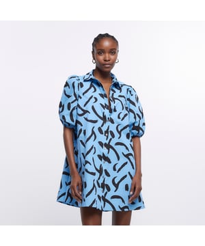 Print fabric, Collared, Short puff sleeves, Button fastening, Mini length, Our model wears a UK 8 and is 175cm/5'9'' tall, Cotton for this product has been responsibly sourced
