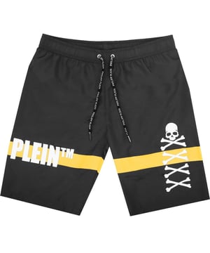 Philipp Plein TM Skull And Bones Zwarte Zwemshorts. Philipp Plein TM Skull And Bones Zwarte Zwemshorts. Elastische Tailleband. Merkenkoordsluiting. Lange Boardshortstijl. Productcode - CUPP11 L0199