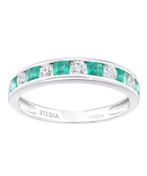 Oro blanco de 9 quilates (375): 1,8 g; # Diamante: 0,29 ct; # Esmeralda: 0.35ct