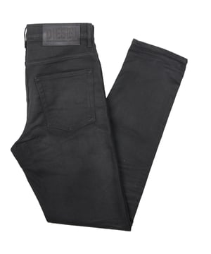 Diesel D-Fining 09A15 Black Jeans. Diesel Black Jeans. Regular Waist, Tapered Leg, Button Fly. 99% Cotton, 1% Elastane Stretch Denim, Faded Denim. Large Branded Badge, Worn Look Denim Wash. Style Code: D-Fining 09A15