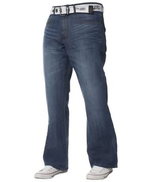 Kruze Mens Bootcut Denim Jeans With Contrast Stitching And Zip Fly Fastening. Featuring A 5 Pocket Design with Flap Buttoned Back Pockets, Branded Buttons and Rivets. Ideal For Casual and Work Wear.