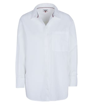 100% Baumwolle; Tommy Hilfiger Bluse; Modell: DW0DW05463 113; Hochwertig verarbeitet; Weiche Baumwolle; Kentkragen; Manschetten; Tommy Hilfiger Logo-Details