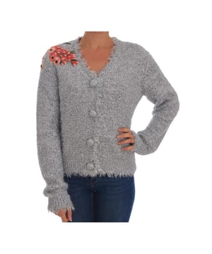 Brand: Dolce & Gabbana
  Collection: SICILY
  Color: Silver with multicolor floral detailing
  Sleeve length: Long sleeve
  Floral applique: Hand-sewn
  Logo details: Yes
  Origin: Made in Italy
  Material: 58% Nylon 42% Polyester
  Gender: Women