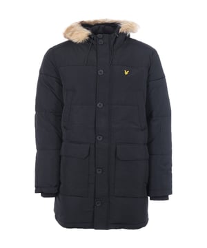 Lyle & Scott Heavyweight Longlife Puffer Black Jacket. Brave the elements in style with the Lyle & Scott Jacket. This sleek coat is designed That looks great with almost any outfit. Make a statement with a jacket that looks great and keeps you protected from the elements.. Lyle & Scott Black Coat, Fur Lined Hood, 100% Polyester, Button Closure Windflap. Central Zip Closure, 2 Button Closure Pockets Filling: 65% Polyester, 35% Cotton. Regular Fit, Fits True To Size, Branded Badge Front Left Chest. Style: JK1320V Z865