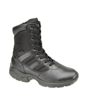 Step into superior performance and convenience with the Magnum Panther 8 SZ combat boots. Featuring a durable leather and textile mix upper, these boots offer resilience and flexibility for demanding environments. The side zip closure with a hook and loop seal provides quick and secure fastening, complemented by lace detailing for a classic look. Inside, a textile lining ensures comfort throughout wear.
 Engineered for stability and grip, the high traction nitrile rubber sole delivers reliable traction on various surfaces. Complete with Magnum branding, these boots are a blend of durability, functionality, and style, making them a wardrobe essential. 
 - Leather / textile mix upper 
 - Zip closure with hook and loop seal 
 - Lace destailing 
 - Textile lining 
 - High traction nitrile rubber sole
 - Magnum branding