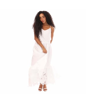 Womens BOSS Dembaya Maxi Dress in white.Framed by feminine  adjustable  spaghetti straps with bow detailing  this look is designed in a chic colour way  elevated by the broderie anglaise along the hem for an intricate appeal.- V-neck- Adjustable shoestring straps- Lined- 100% cotton.  - Ref: 50487508-100