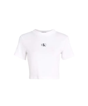 T-Shirt Calvin Klein Essential Classic Femme Weiß Baumwolle. Authentische Freizeitbekleidung der Marke Calvin Klein - Streetwear/Sportswear-Design von Calvin Klein - Calvin Klein für Frauen, modisch, perfekt für den Alltag - T-Shirt von Calvin Klein in der Farbe Weiß lässt sich perfekt mit dem Rest Ihrer Garderobe kombinieren - bequemer Baumwollstoff - klassisch - Essential Classic -