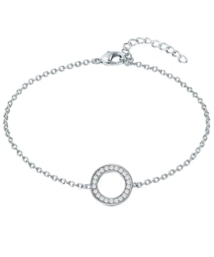 Are you looking for a symbolic piece of jewelry? Then you will love this glamorous Talisman bracelet, which integrates the circle as a symbol of infinity, perfection and protection, decorated with crystals from Swarovski®. The filigree medallion on a delicate anchor chain becomes an eye -catcher on the wrist, made of 925 sterling silver. A layer of rhodium protects the bracelet and trailer from starting and gives the piece of jewelry its typical silver gloss, which underlines the cool glitter of the crystals. Practical: With the help of an extension piece with a carabiner closure, the bracelet can be adapted to the ideal length.