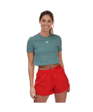 Womens adidas Originals Adicolor Classics Crop Top in green.- Ribbed crewneck.- Roll-up sleeves.- Cropped length.- The centre Trefoil logo on the chest.- Soft feel.- Regular fit.- Main material: 100% Cotton. Machine washable. - Ref: GN2808