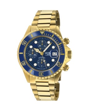 Un accesorio para el éxito. Un reloj distintivo de fabricación suiza es siempre una buena inversión. Con una reminiscencia ingeniosa del famoso horizonte de la ciudad de Nueva York, cada reloj de la colección Gevril Wall Street llama la atención con un diseño arquitectónico de acero inoxidable. El bisel giratorio unidireccional enmarca un cristal antirreflejos recubierto de zafiro. Detallada a la perfección, una lente ampliada muestra índices y manecillas luminosos en una esfera en contraste. La forma nunca se ve perjudicada por el funcionamiento: cada reloj es resistente al agua hasta 200 metros y cuenta con un brazalete de acero inoxidable con cierre desplegable. Disponible en una serie de elegantes combinaciones de colores, la colección Wall Street hace una fuerte declaración. Gevril Reloj automático suizo con cronógrafo Wall Street 4153A para hombre Reloj Gevril Wall Street con pulsera de acero inoxidable para hombre Caja redonda de acero inoxidable 316L de 43 mm, cronógrafo con 3 subesferas Contador de 1/8 de segundo, contador de 30 minutos, contador de 12 horas Rotación unidireccional Cerámica azul bisel, esfera azul, manecillas luminosas Ventana de fecha ampliada, corona atornillada Brazalete IPYG Oyster con hebilla desplegable Cristal de zafiro antirreflectante Resistente al agua hasta 200 metros/20 ATM Movimiento cronógrafo automático suizo Sellita SW500