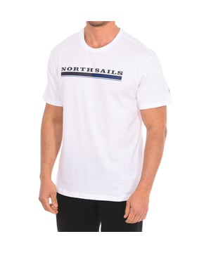 North Sails short sleeve t-shirt.
 Round neckline with ribbed finish.
 Brand print on the front.
 Brand logo on one sleeve.
 Seams seen in tone.
 Composition: 100% cotton
 Care:
Wash at maximum temperature 30º.
 Iron at medium temperature.
 Do not use dryer.
 Do not use bleach.
 Do not dry clean.