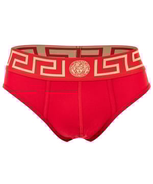 Eleganter Herren Slip der Marke VERSACE. Hochwertige einfarbige Unterhosen. Greca-Muster und Medusa-Motiv am elastischen Bund.