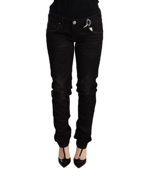 100% Authentic ACHT Jeans
  Slim fit cut
  Zipper and button closure
  Made in Turkey
  Black wash color
  Low waist skinny denim
  Zipper closure
  Logo details
  For women
Material: Cotton