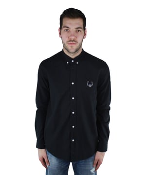 Kenzo F855CH4001LB 99 Black Casual Shirt. Black Kenzo Shirt. Long Sleeves. Central Button Closure. Fold Down Collar. Pop Buttons