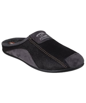 Cotswold-schoenen Westwell heren instapmuilslof met patchwork-effect textiel en imitatie suède bovenwerk, warme textielvoering en een flexibele rubberen zool.