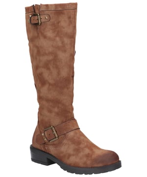 Add bold, edgy style with these new rock neo punk inspired biker boots from Divaz.  Rebellious bold metal studs leave a daring silhouette giving your presence that added desired attitude.Tall boots in rebellious matt faux suede. 
Bold metallic stud edging. 
Daring biker buckle features. 
Full-length inner zip closure. 
Slim profile.