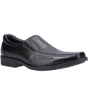 Classic Boys Back to School shoe from Hush Puppies - Brody crafted with premium leather uppers in a smart slip on apron toe seam style with elasticated gussets for easy on and off, comfortable memory foam sock and flexible soleSmart Leather Upper. 
Apron Toe Seam. 
Elasticated Twin Gussets for easy on and off. 
Flexible Rubber Sole. 
Memory Foam Sock.