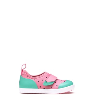 Summer shoes for little feet don't get any cooler than this! Slipper like comfort and designed to be worn similarly to trainers, these Summer Solstice shoes have adjustable Velcro straps and heel pull-tabs for easy on and off.Breathe-O-Prene upper for breathable comfort. 
Slip on construction with Velcro straps for adjustability. 
Rubber toe and heel overlays for durability. 
Lightweight midsole. 
Chevron outsole for traction.