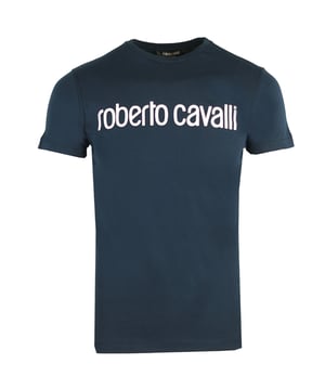 Camiseta Azul Marino con Logo de Roberto Cavalli. Camiseta Nautica de Roberto Cavalli. 100% Algodón, Cuello Redondo. Nombre de la Marca Impreso en el Pecho. Corte Regular. Estilo: HST68F A516 04926