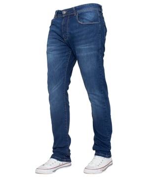 Update your blue denim collection with these skinny fit men s designer jeans by Enzo, tailored in soft cotton blend with a hint of stretch that combines a streamlined silhouette with comfort and freedom of movement. This button fly style features 5 pockets, a coin pocket, a branded PU waist tag and branded rivets and buttons. With a wide range of sizes up to waist 42 at the fashion website, everyone can find the perfect pair.