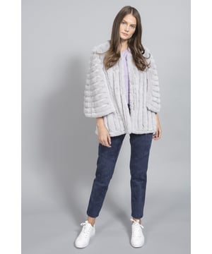 Please note all One-Size Jayley products comfortably fit sizes 8-14. An elegant knitted striped faux fur coat with flared open sleeves. A luxury top layer to compliment any outfit.