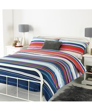 The Lymington duvet set is a flash of colour in an otherwise bland bedroom. Featuring a modern striped design in two bright colour options it'll lift your bedroom into this century. Made of 100% flanelette brushed cotton this duvet set will never fail to keep you warm at night and feels amazing on your skin. This duvet set includes a duvet cover and two fully matching pillowcases which are both reversible. Fully machine washable at and iron appropariate you need never worry about this duvet set getting dirty.
