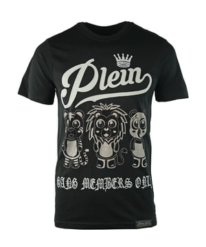 Schwarzes T-Shirt mit Rundhalsausschnitt, Diamante-Detail �Plein� vorne auf der Brust, Diamante-Schriftzug �Gang Members Only� auf der Vorderseite�