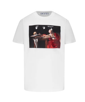 Gebroken wit Caravaggio canvas wit T-shirt. Gebroken wit Caravaggio canvas wit T-shirt. Gebroken wit kruislogo op de achterkant. Ronde hals, korte mouwen. 100% katoen, gemaakt in Portugal. OMAA027R21JER0040125
