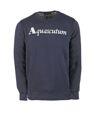 Aquascutum Box Logo Navy Sweatshirt. Aquascutum Box Logo Navy Sweatshirt. Elasticated Collar, Sleeve Ends and Waist. 100% Cotton Sweater. Regular Fit, Fits True To Size. Made In Italy, QMF010L0 03