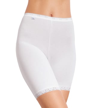 The Sloggi Basic+ range now features these long briefs. Giving you a very comfortable fit from the waist to mid thigh. Perfectly soft and durable. Featuring delicate stretch lace detailing at the waist and leg for supreme comfort. Available in colours White and Skin.    Size Guide:  XS (8), S (10), M (12), L (14), XL (16), 2XL (18), 3XL (20), 4XL (22), 5XL (24), 6XL (26), 7XL (28), 8XL (30)