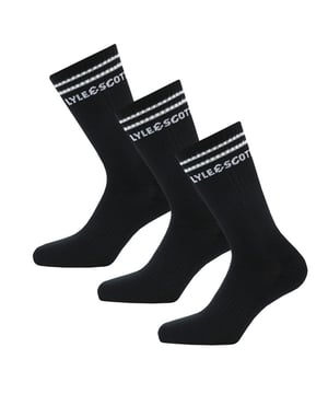 Mens Lyle And Scott Walter 3 Pack Socks in black.- Three pairs per pack. - Soft cotton rich construction.- Ribbed design.- Soft and comfortable sole.- Embroidered eagle logo.- 68% Cotton  30% Polyester  2% Elastane. Machine washable.- Ref: WALTER5272