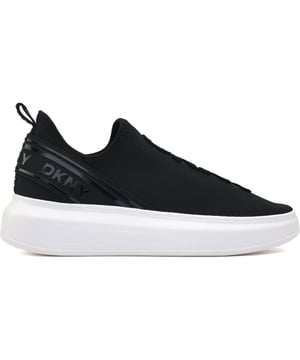 Voeg een designer touch toe aan je sportieve, slimme outfit met de Jonas trainer van DKNY. Tonaal DKNY signature branding voegt subtiele verfijning toe aan deze fijn gebreide trainer set op een 5 cm hoge platformzool. De uitneembare, gedempte binnenzool met boogondersteuning en de sokachtige pasvorm zorgen voor superieur comfort voor de hele dag.