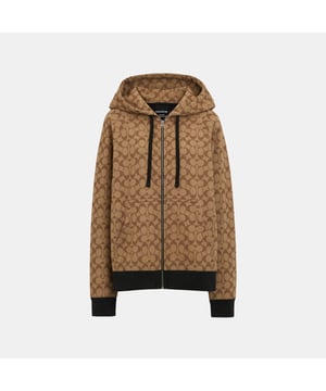 All Over Signature Zip Hoodie, Model is 6'2" (188cm), chest 37" (94cm), waist 28" (71cm), hips 28" (71cm) and wears a size S, Slip pockets,  Length: 65.00 cm