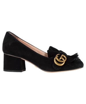 VINTAGE, RRP AS NEW
 The Gucci GG Marmont Mid-Heel Loafer Pumps in Black Suede are the perfect blend of timeless elegance and modern sophistication. Crafted from luxurious black suede, these pumps offer a soft, rich texture that complements the iconic GG Marmont hardware. The mid-heel provides a comfortable yet elevated height, making them ideal for both day-to-night wear. The loafer-style silhouette adds a touch of classic charm, while the suede material exudes a refined, understated appeal. These pumps are versatile enough to pair with everything from tailored suits to dresses, making them a must-have addition to any fashion-forward wardrobe.

Gucci GG Marmont Mid-Heel Loafer Pumps in Black Suede

Condition: Very good
Signs of wear: Minor markings, Lightly used but very well maintained. Minor mark at soles & creasing, light scuffing at the soles and heels.
Packaging: Dust bag
Color: Black
Material: Suede
Size: IT | 35.5/UK2.5/US5.5/FR36.5
Measurements: Heel height: 45; Insole length: 250
SKU: TONPUGBSH452220W