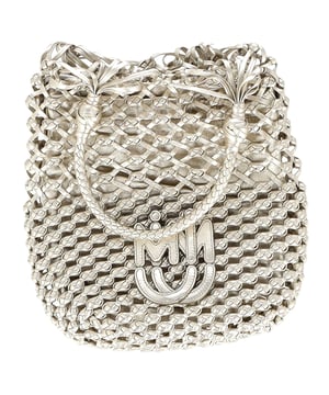VINTAGE, RRP AS NEW
Make a bold statement with the Miu Miu Weave Effect Tote Bag in Silver Leather. This striking tote bag blends contemporary design with luxurious craftsmanship, featuring a unique woven leather texture that adds depth and sophistication. The shimmering silver leather enhances its modern appeal, making it the perfect accessory to elevate any outfit, whether for day or night.

 Miu Miu Weave Effect Tote Bag in Silver Leather

Condition: Excellent
Signs of wear: No retail tag, No visible sign of wear., 
Packaging: Dust bag
Color: Silver
Material: Leather | leather
Size: One Size | One Size
Measurements: Width: 60; Height: 300; Length: 270; Handle drop: 150; Strap length: 0
SKU: NAPPUGBBA451086W