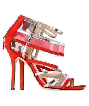 VINTAGE, RRP AS NEW
The Jimmy Choo Maitai Sandals in Red Suede offer a daring yet sophisticated look with a unique blend of materials. Red suede, shimmering gold and silver bands, and transparent perspex panels come together to create a striking design that reveals just a touch of skin. With 1.5 cm pencil heels, these sandals are the perfect balance of elegance and edge.


with box

Jimmy Choo Maitai Sandals in Red Suede
Condition: very good
Signs of wear: Include Box., No visible sign of wear. No Mark at insole.,  Very light mark at soles.
Packaging: Box
Color: Red 
Material: suede
Size: EU | 34/US4/UK1
Measurements: Heel height: 100; Insole length: 250
SKU: TONPUGBSH444044W